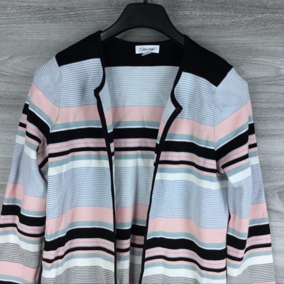 Calvin Klein Women's Colorblocked Multi Color Striped Cardigan Sweater Size M - Picture 5 of 7